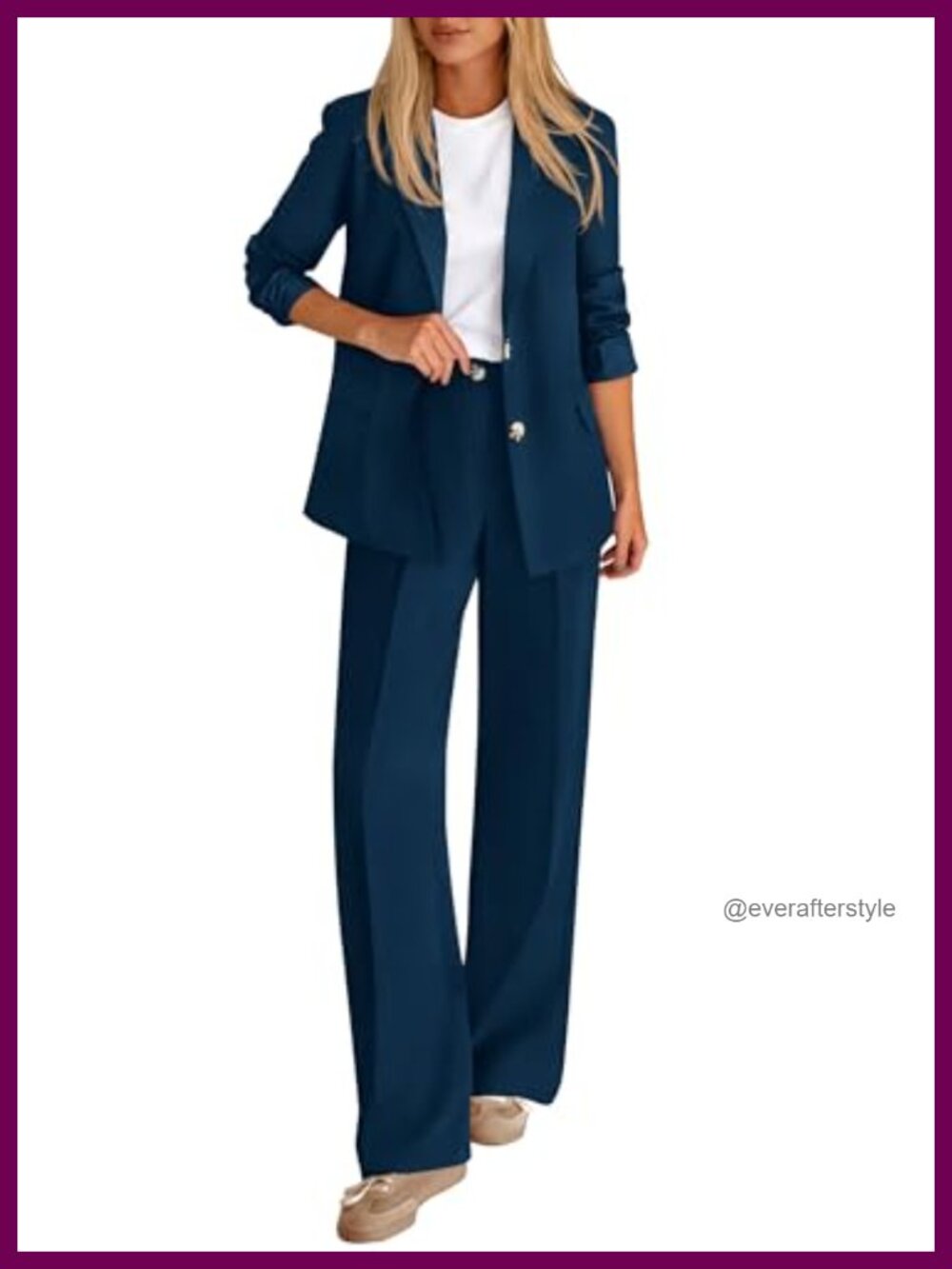 Women's 2 Piece Pantsuit Business Casual Blazer Wide Leg Pants Set